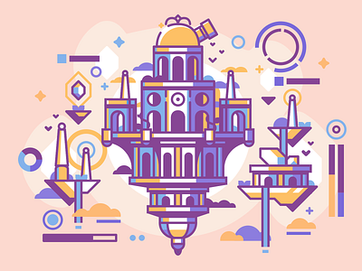 Floating Observatory 2d building floating illustration lines magic minimal observatory sky