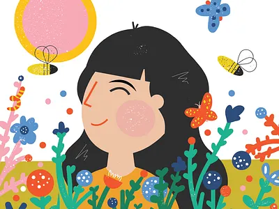 Nature butterfly childrens book flowers girl illustration plants