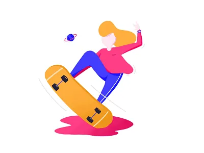 Skateboard and girl art design fast girl illustration illustrator ipad procreate ui