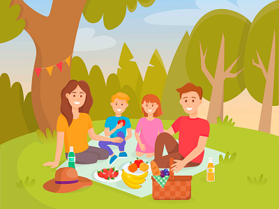 Picnic character colorful family illustration picnic summer vector