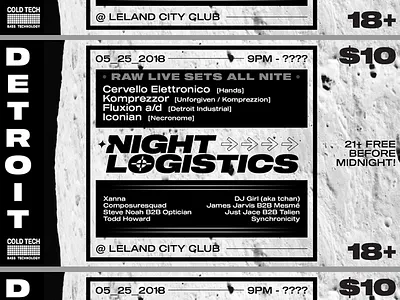 Night Logistics Flyer black bw detroit dj flyer house logo modern moon music photo poster techno typography vector white