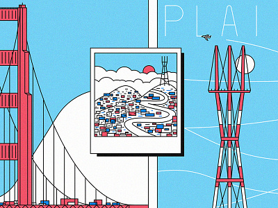 WIP blue bridge golden gate illustration poloroid red san francisco sky sutro tower