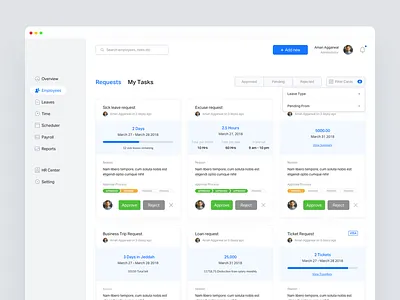 Manage Leave Requests cards dashboard dashboard ui hr icons management payroll profile sidebar user interface