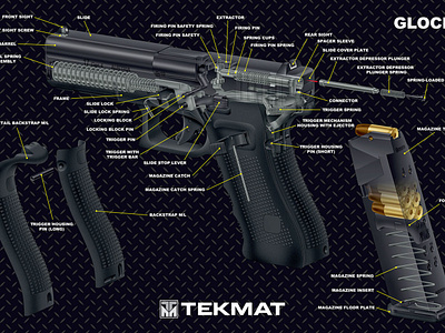 Glock Tekmat cutaway firearm gun illustration instructional illustration pistol technical illustration technical illustrator