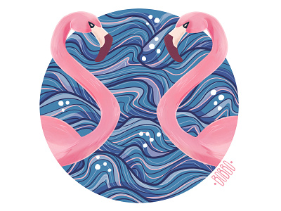 Flamingos design digital art digital drawing digital illustration drawing fashion drawing flamingo graphic design illustration painting wacom waves