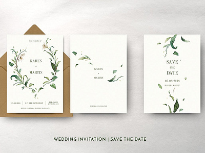 Green Foliage Wedding Suite craft cute delicate floral flower green hand crafted hand drawn invitation invitation invitation card invitation set logo modern romance simple simple invitation wedding card