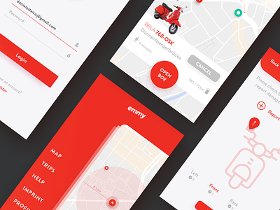 Emmy - Scooter rental UI redesign app clean concept design flat icon illustration mobile mockup ui ux