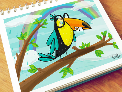 Birdie Toucan Illustration bird illustration bookillustration bright colors character art character design childrenillustration colourful design exotic graphic design illustration kidsillustration rainbow toucan vector art