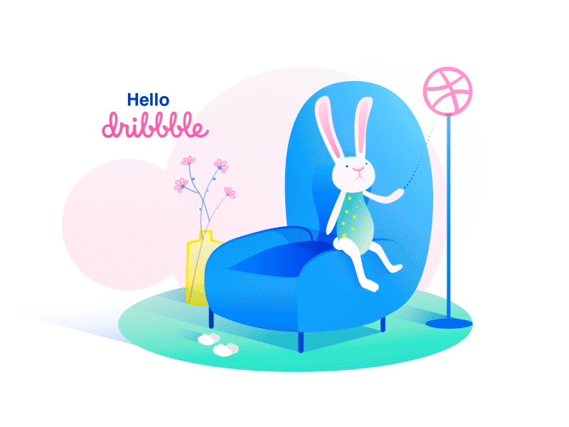 Hello, Dribbble! ae ai animation art debut design draw dribbble first shot flat gif gradient graphic hello hello dribble illustration invite vector vector art