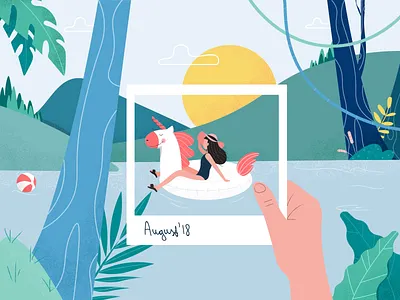 Summer Memories character fireart illustration summer unicorn vacation