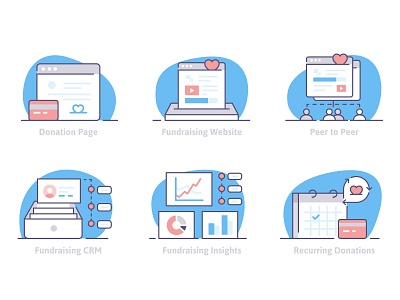 Causevox: Icons archieve calendar causevox crm dashboard donation explanation fundraising icon icons insights outline payment peer to peer people recurring sheduled system webpage website