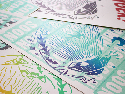 Alien Abduction Poster Series abduction alien alien abduction aliens carving coming soon danger design hatch show hatch show print illustration jefferson jen jefferson jennifer jefferson jjeffersonian linoleum split fountain typography ufos