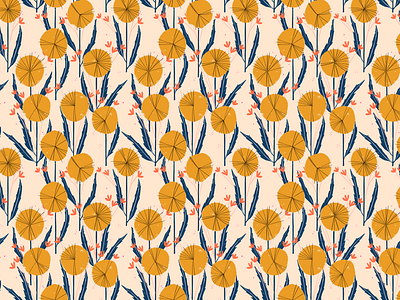 Dancing Dandelions 60s floral background floral design floral illustration flower illustration pattern pattern design pattern library surface design surface pattern