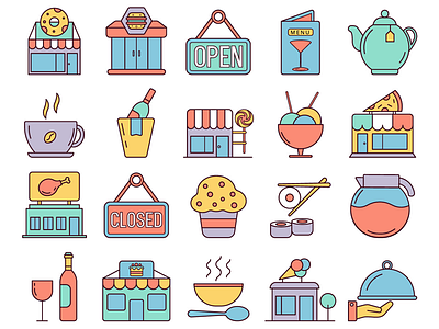 Restaurants and Cafes Vector Freebie Icon Set cafe design free freebie graphics icon icons restaurant typography vector