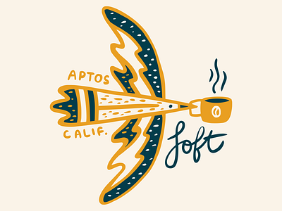 Loft Coffee – "Steve" the Bird aptos bird branding california church coffee coffee shop design finch flight graphic design identity illustration latte lettering loft coffee logo santa cruz typo typography