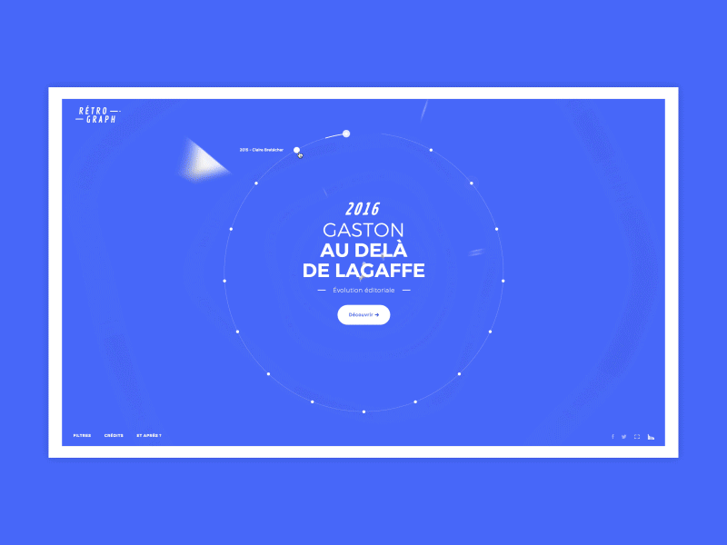 Retrograph – Website blue color block exhibition experience fluid loop motion time timeline transition ui ux webgl website