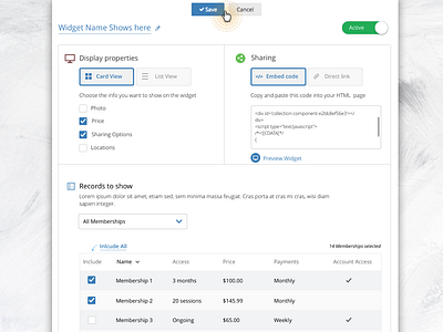 Widget Setting custom widget display properties setting sharing setting widget setting