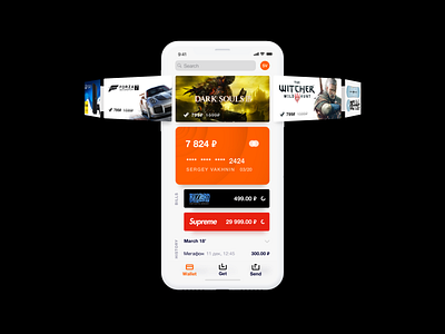 Wallet App app card credit card games payment sketch ui ux wallet white