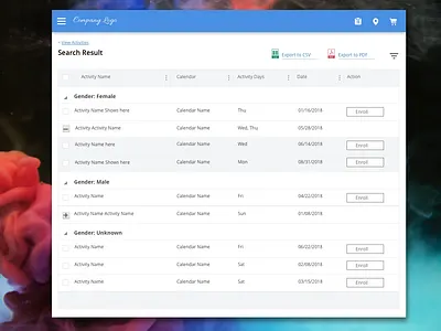 Online Portal grouped list portal tablet