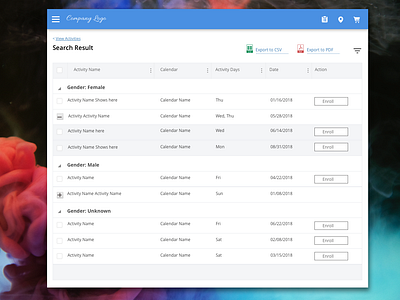 Online Portal grouped list portal tablet