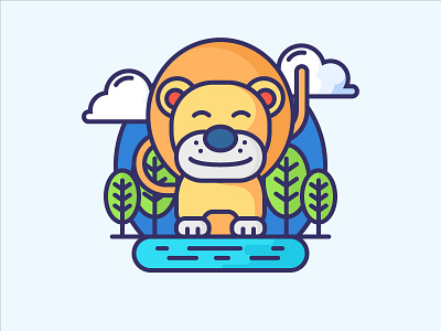 Happy Lion animal colored forrest happy icon illustration jungle lion lion king sky