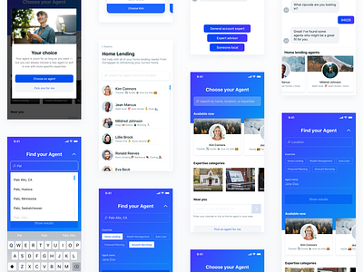 Agent Selection Case Study cards chat filters gradients ios layout message mobile modal onboarding profile search shadows ui