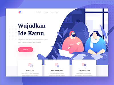 Collaborate landing page character chat design desktop gradient icon idea illustration landingpage productivity safe search ui web