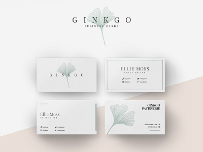 Ginkgo Business Card Templates botanical business businesscards cards design elegant illustration logo pink template