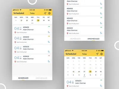 Adjusters scheduled list UI. app calender datepicker design exzeo graphics gui ios iphoneapp justerapp mobile navifate ui ux