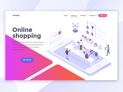 Landing page header - Online Shoppin 3d creative isomatric isometric landing man online people shopping template ui woman