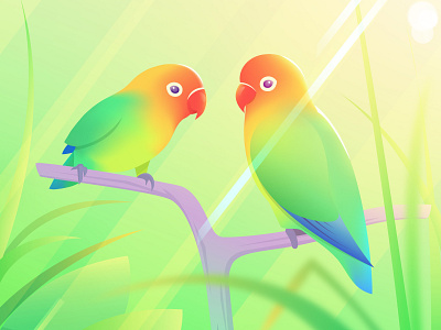 Love Birds animals birds color colour cute gradient gradient mesh grass illustration illustrator love lovebirds nature pretty rainbow vector