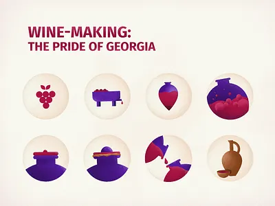 Wine Making: Pride Of Georgia (Icons) chacha design forset georgian georgianwine grape graphicdesigner icon illustration kvevri logo qvevriwine red wine satsnakheli vector visualization wine winemaking