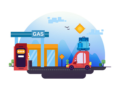 Travel by car car design digitalpainting gas station graphic illustration motion vector