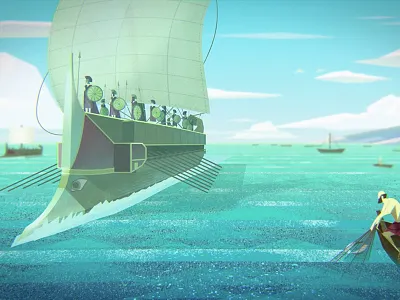 'Greek Technology' - Digital Painting from Documentary ancient greece ancient history animation boats concept art digital painting documentary film art fishing greek history mediterranean navy ocean sailing sea ships trireme vector water