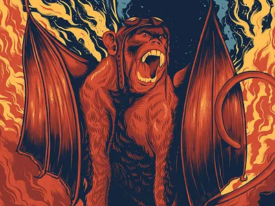Monkey fire flame illustration monkey screenprint silkscreen
