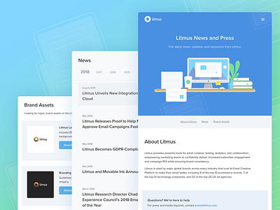 Litmus Press Center computer desk flower illustration landing page news press release ui