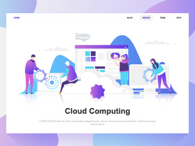 Cloud computing flat concept. Landing page template. business character cloud computer computing concept dashboard design flat gradient illustration landing network page people storage technology template website wireframe