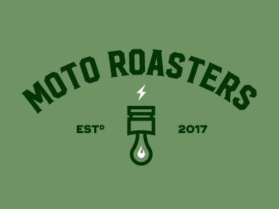 Moto Roasters Logo coffee coffee beans concept fire flame green logo motorcycle piston vintage