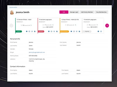 Profile Page access cards member memberships personal info profile