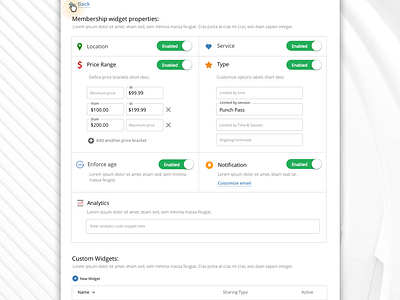 Widget Setting custom widget notification setting price range toggle widget