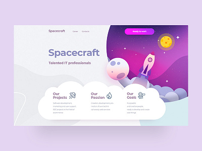 Landing for IT company cloud cosmic interace landing minimal pink planet purple rocket simple sun ui