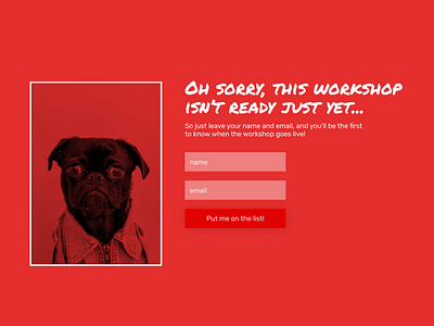 Waiting List Page adorable design flat pug red sad type typography ui ux web website