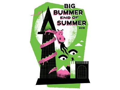 Big Bummer End of Summer 2018 - Camp T-shirt castle church dragon eye illustration moon mountain shirt shrek sword torch typography