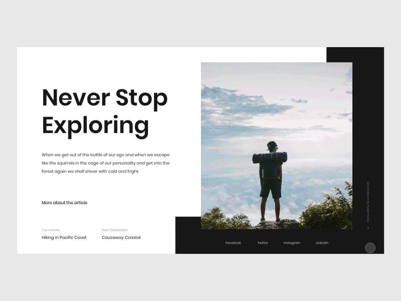 Dribbble Debut Shot - Travel Blog Header Exploration animaiton clean debut debutshot design gif gifanimation header header design header exploration typography ui uianimation uidesign uiux ux web web design website white