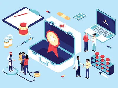 Isometric Medical Illustrations doctors geometric hospital illustration isometric medical vector