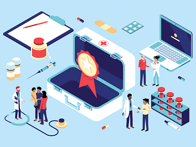 Isometric Medical Illustrations doctors geometric hospital illustration isometric medical vector