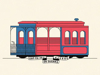 San Francisco Cable Car art blue cable car flag illustration line red san francisco
