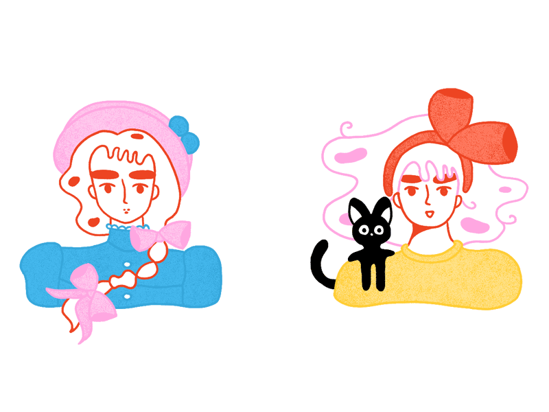 Sophie & Kiki animation character drawing illustration line art loop miyazaki motion