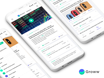 Groww Community Designs (Mobile) app community forum mobile mobile app mobile app design mock up user profiles video post