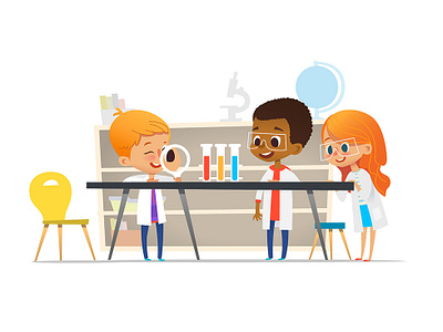 School Lab biology characters chemistry children education illustration kids lab lesson school vector